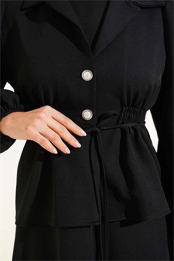Button Detail Jacket 2 Piece Set Black