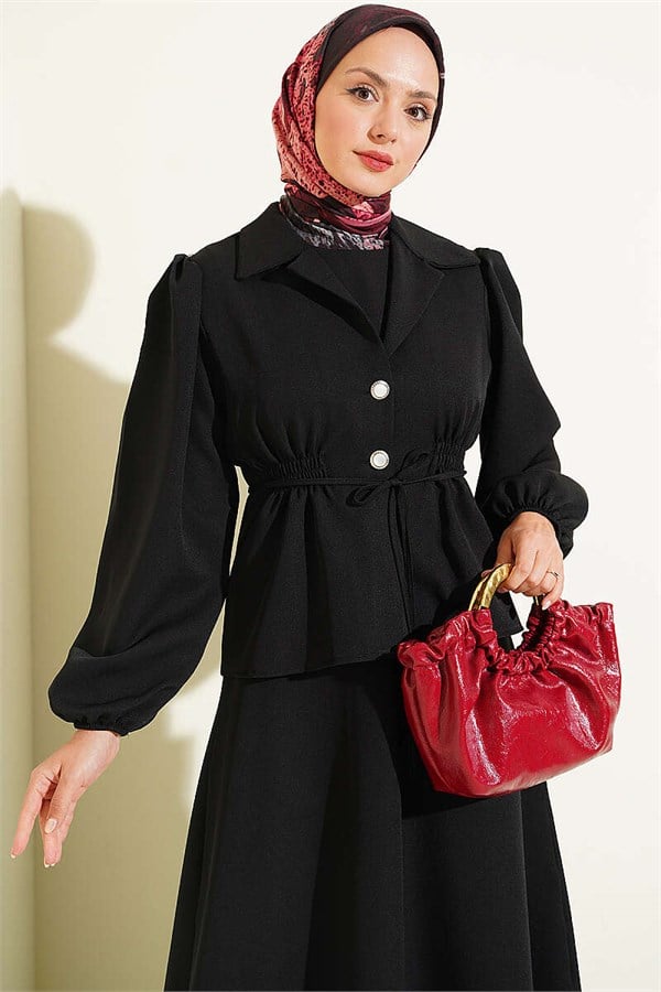Button Detail Jacket 2 Piece Set Black
