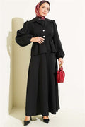 Button Detail Jacket 2 Piece Set Black