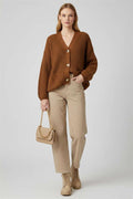 Button Detailed Pocket Knit Cardigan Latte
