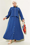 Button Detailed Zippered Aerobin Vest 2 Piece Set Indigo