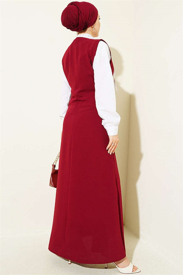 Button-Detail Shirt and Vest 2 Piece Set, Burgundy