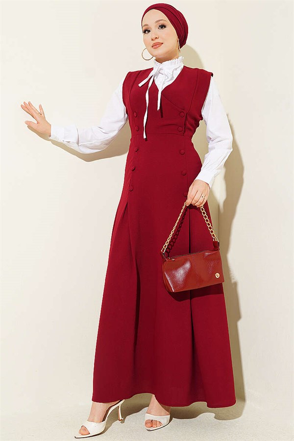 Button-Detail Shirt and Vest 2 Piece Set, Burgundy