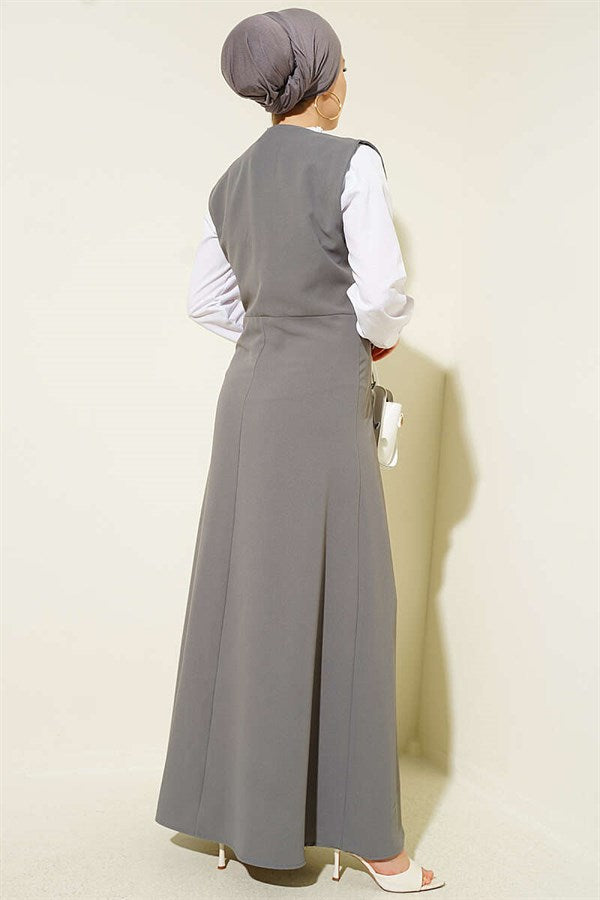 Button-Detail Shirt and Vest 2 Piece Set, Grey
