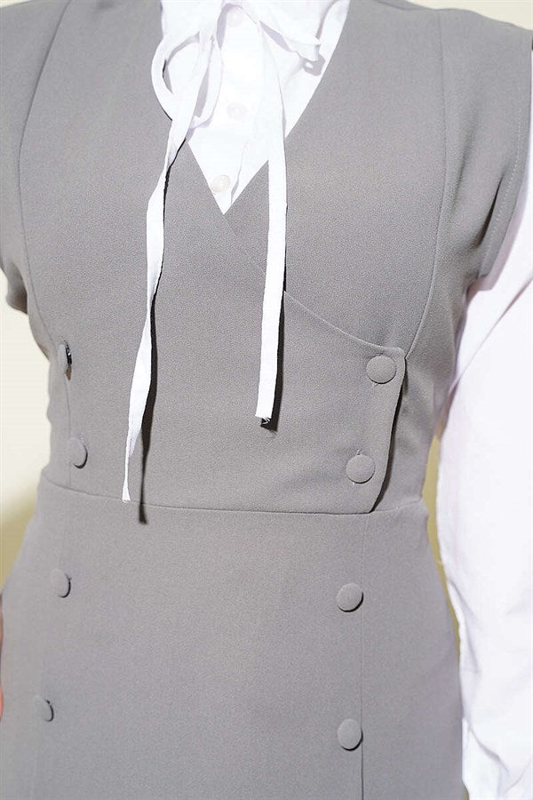 Button-Detail Shirt and Vest 2 Piece Set, Grey