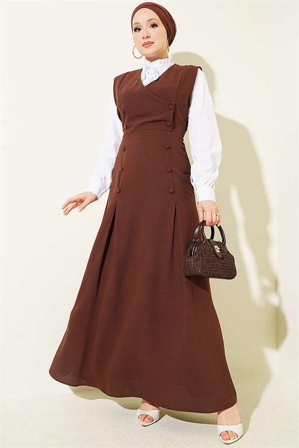 Button-Detail Shirt and Vest 2 Piece Set in Coffee Brown
