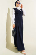 Button-Detail Shirt and Vest 2 Piece Set, Navy Blue