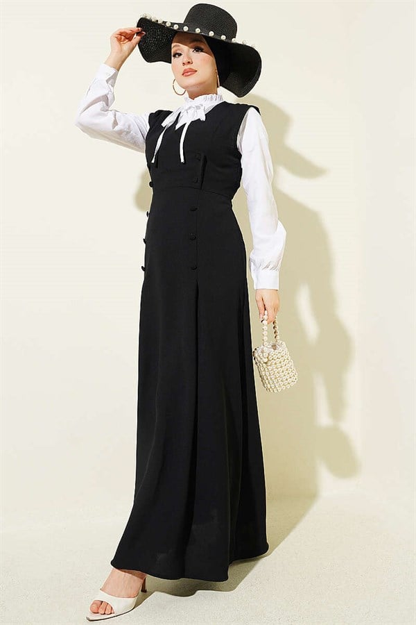 Button Detail Shirt and Vest 2 Piece Set, Black