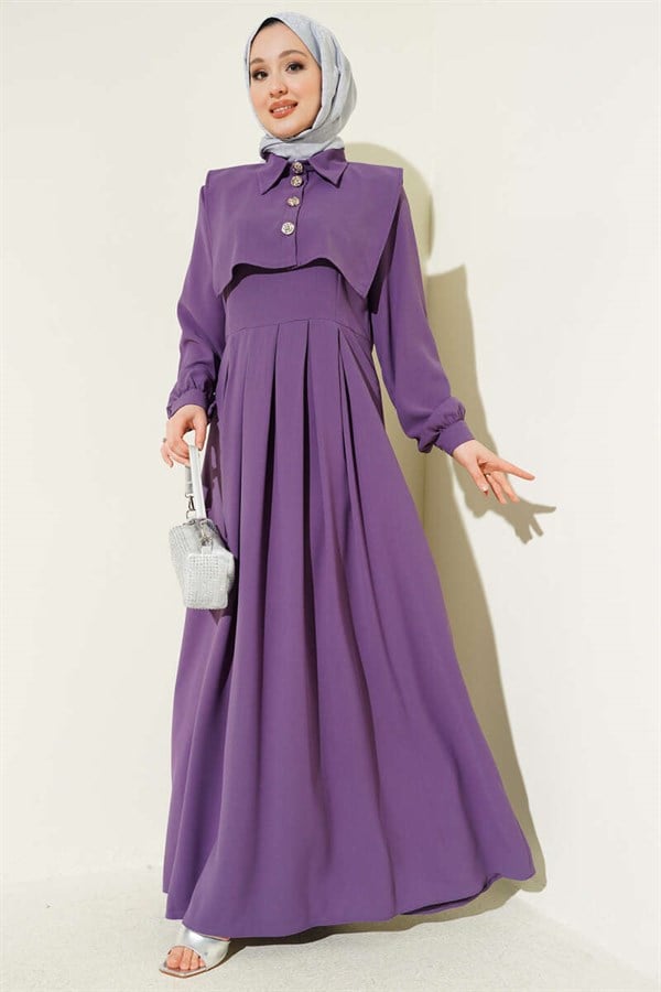 Button Detail Sleeveless Dress Lilac