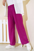 Button Detailed Linen Casual Trousers Violet