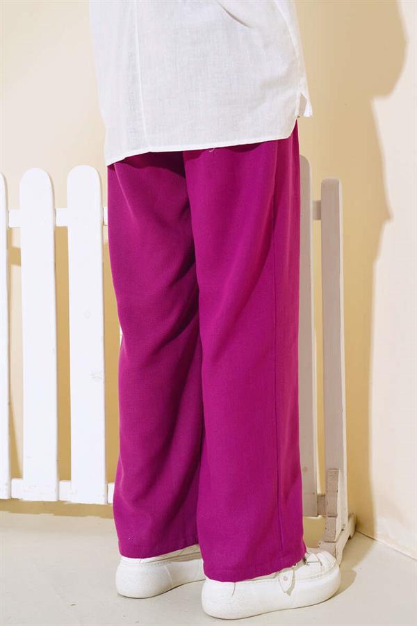 Button Detailed Linen Casual Trousers Violet