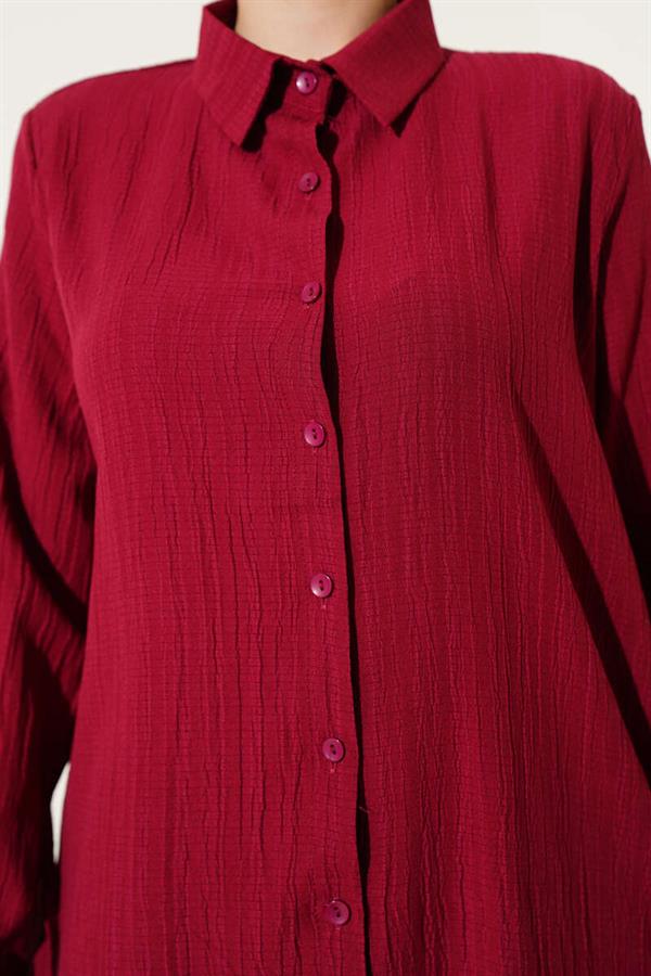 Buttoned Tree Bark 2 Piece Set Burgundy