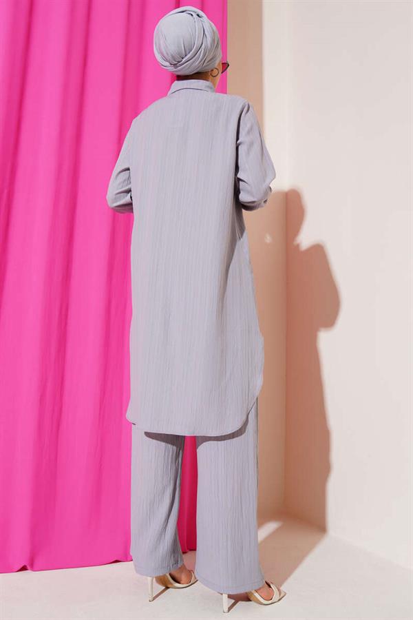 Buttoned Tree Bark 2 Piece Set Gray