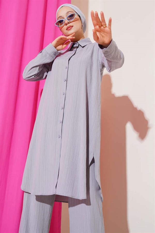 Buttoned Tree Bark 2 Piece Set Gray