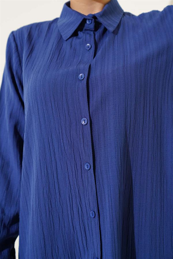 Buttoned Tree Bark 2 Piece Set Indigo