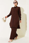 Buttoned Tree Bark 2-Piece Set Brown
