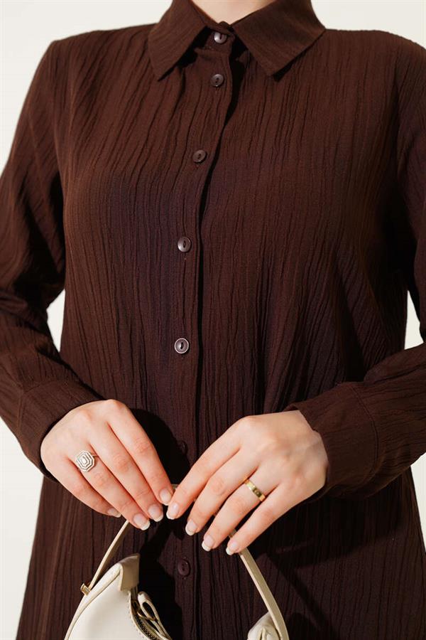 Buttoned Tree Bark 2-Piece Set Brown