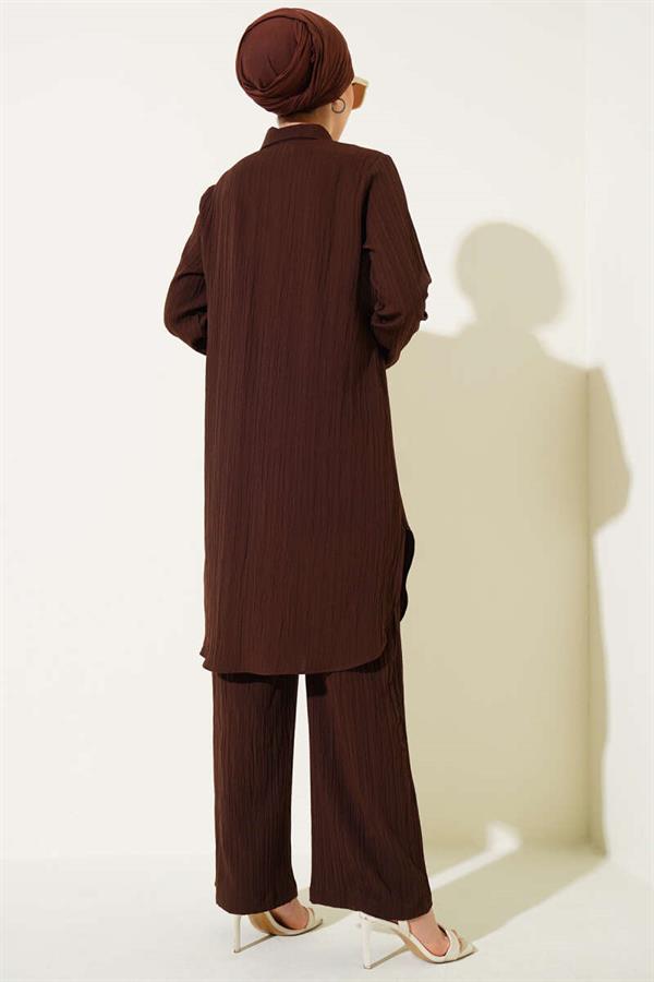 Buttoned Tree Bark 2-Piece Set Brown