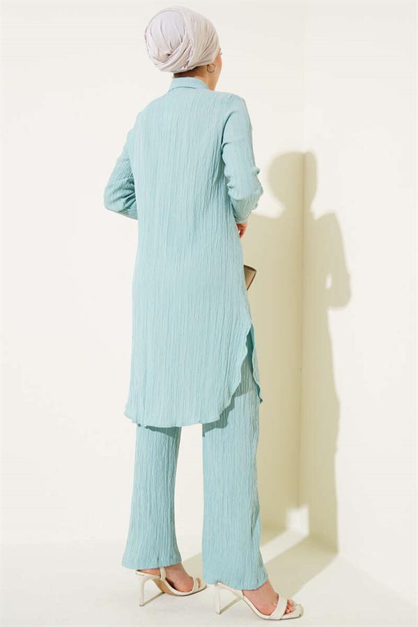 Buttoned Tree Bark 2 Piece Set Mint Green