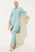 Buttoned Tree Bark 2 Piece Set Mint Green