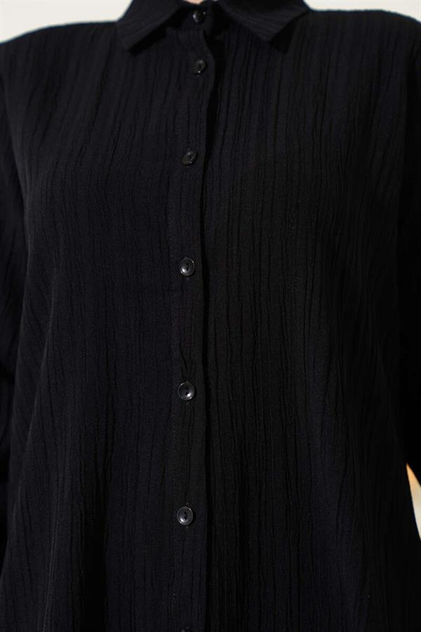 Buttoned Tree Bark 2 Piece Set Black