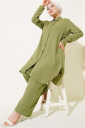 Buttoned Tree Bark 2 Piece Set Green