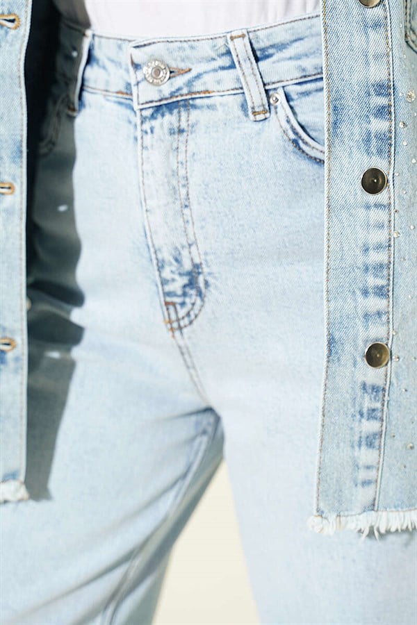 Buttoned Baggy Pants Ice Blue