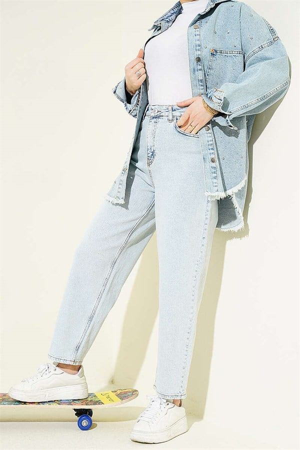 Buttoned Baggy Pants Ice Blue