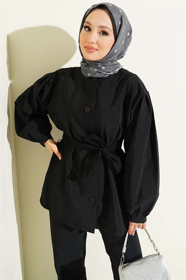 Buttoned Balloon Arm Parachute Double Set Black