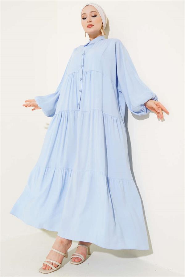 Buttoned Elastic Ankle Dress Blue