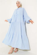 Buttoned Elastic Ankle Dress Blue