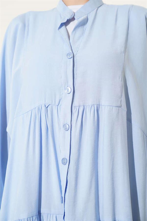 Buttoned Elastic Ankle Dress Blue