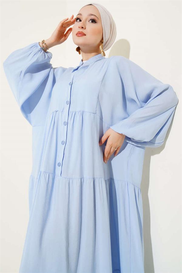 Buttoned Elastic Ankle Dress Blue