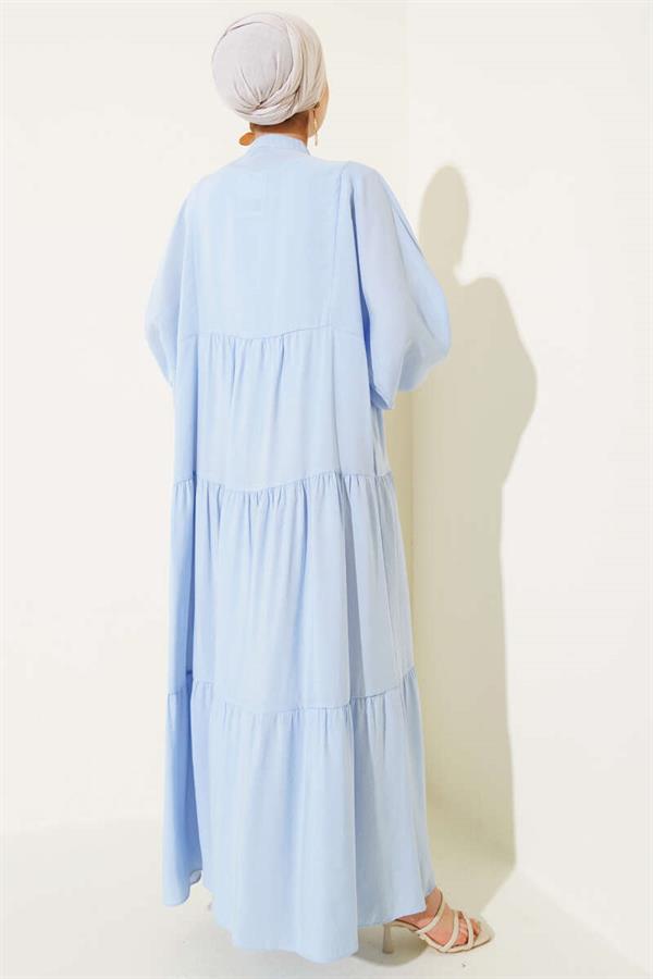 Buttoned Elastic Ankle Dress Blue