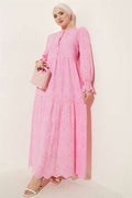 Buttoned Embroidered Dress with Elasticated Ankles, Pink