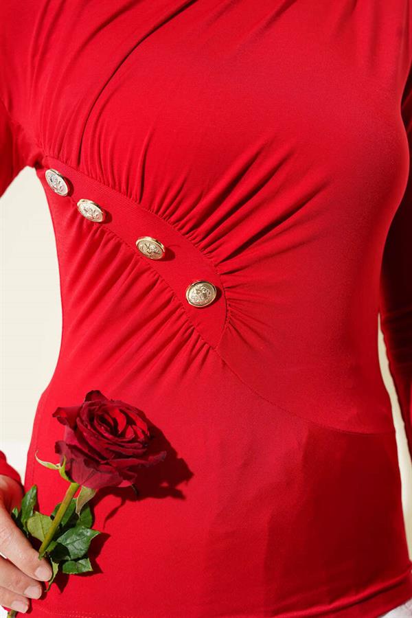 Sandy Blouse with Buttons and Pleats Red