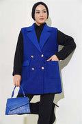 Buttoned Pocket Boucle Vest in Saxe