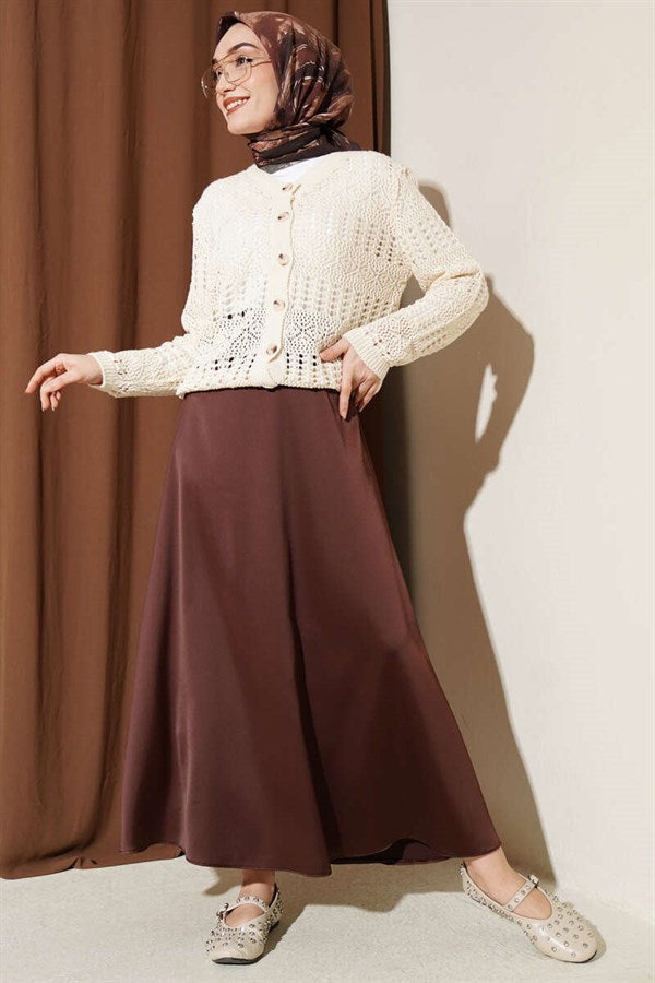 Buttoned Openwork Short Cardigan, Beige