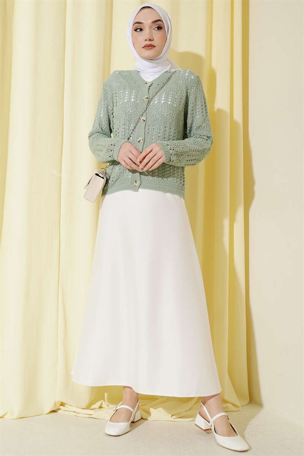 Buttoned, Openwork Patterned Short Cardigan, Mint