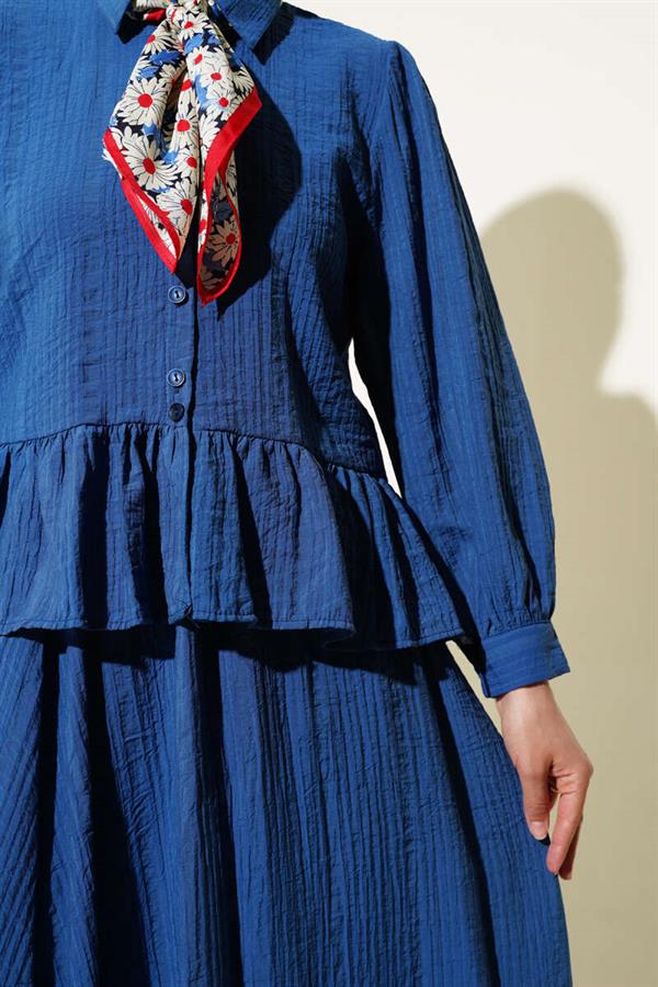 Buttoned Ruffle Skirted 2 Piece Set Indigo