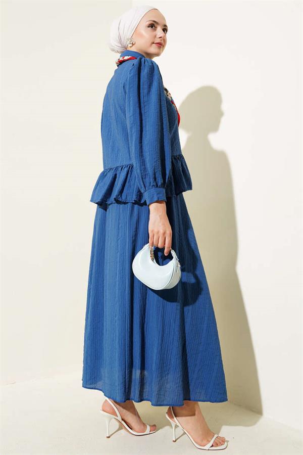 Buttoned Ruffle Skirted 2 Piece Set Indigo
