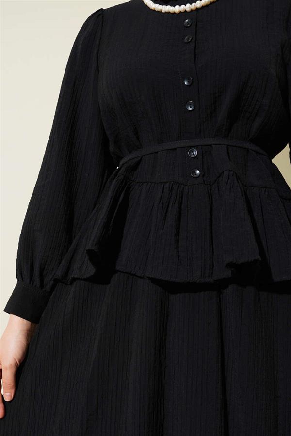 Buttoned Ruffle Skirt 2 Piece Set Black