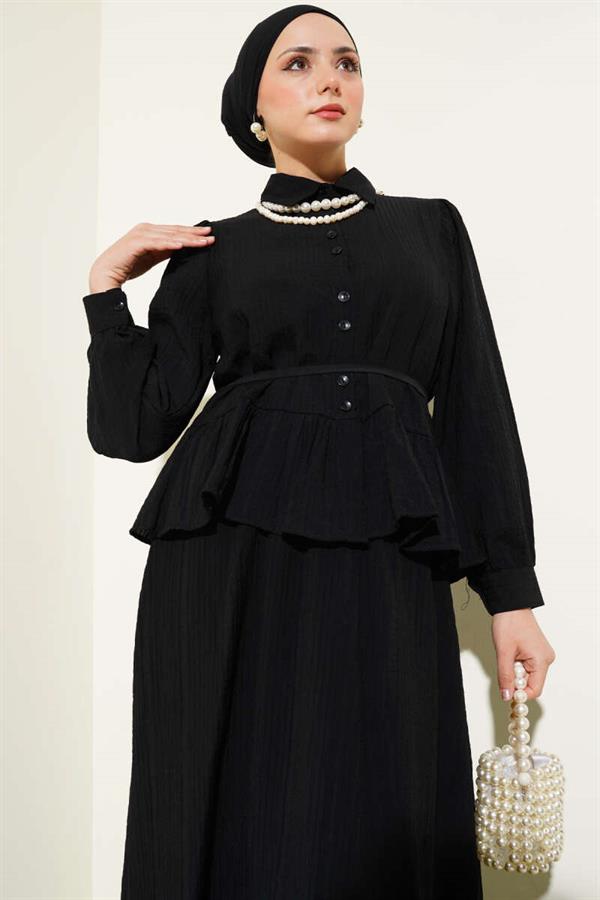Buttoned Ruffle Skirt 2 Piece Set Black