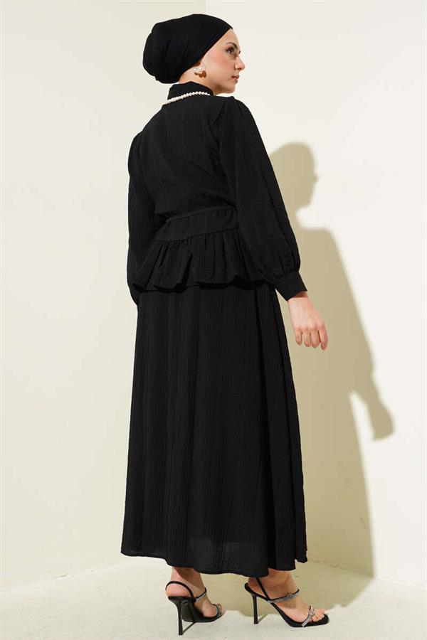 Buttoned Ruffle Skirt 2 Piece Set Black
