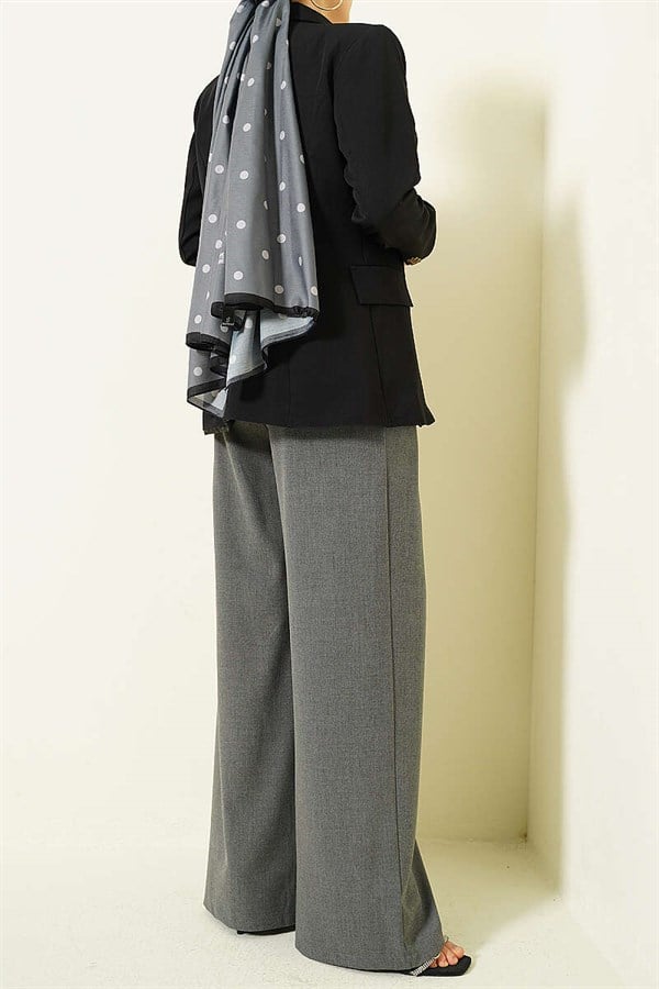 Buttoned Wide Leg Fabric Trousers, Smoke Grey