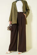 Buttoned Wide Leg Fabric Trousers, Brown