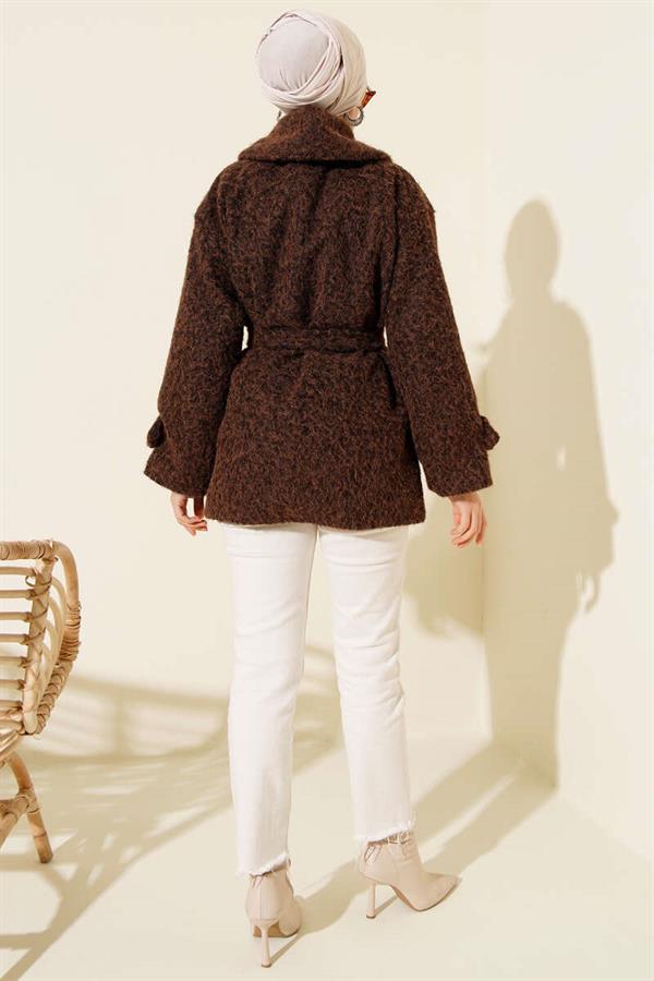 Button-down Shirt Collar Felt Jacket Brown