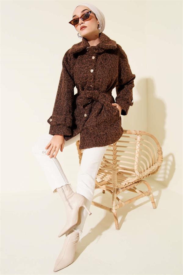 Button-down Shirt Collar Felt Jacket Brown