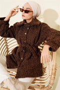 Button-down Shirt Collar Felt Jacket Brown