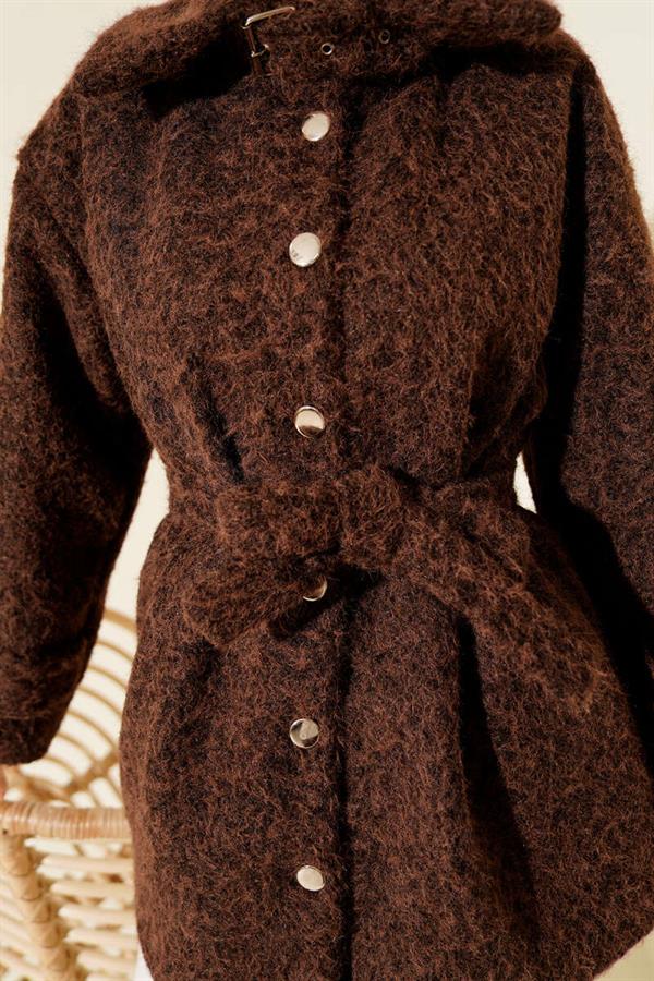 Button-down Shirt Collar Felt Jacket Brown